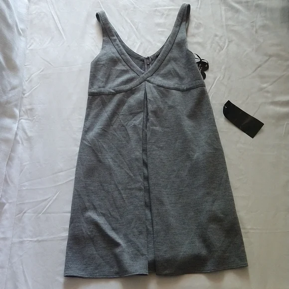 Gray Wool Blend Imperial Tank Mini Dress Sleeveless V-Neck Pockets Size Medium - Picture 14 of 16